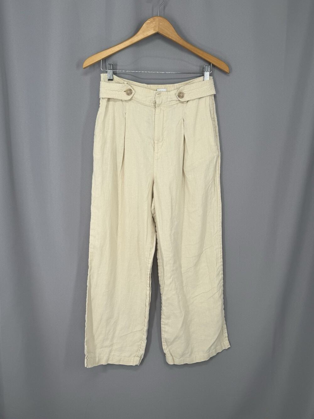 Nicole Miller Linen Pants Womens Size 6 Cream WideLeg Lagenlook Coastal Vacation
